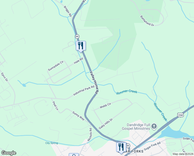map of restaurants, bars, coffee shops, grocery stores, and more near 1014 Valley Home Road in Dandridge