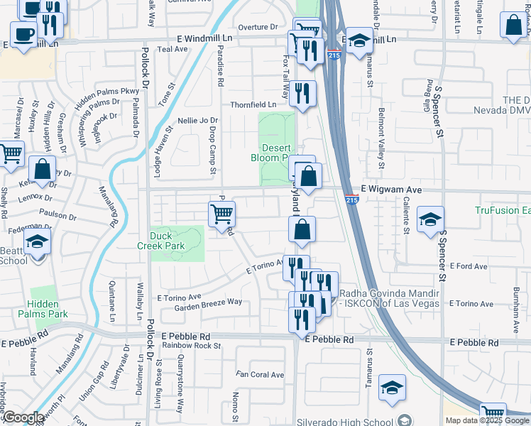 map of restaurants, bars, coffee shops, grocery stores, and more near 1120 Little Rock Way in Las Vegas