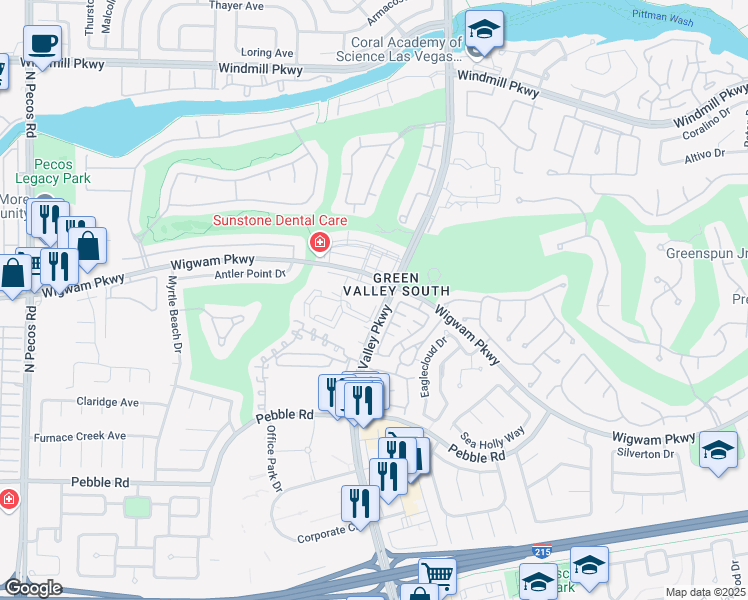 map of restaurants, bars, coffee shops, grocery stores, and more near 2251 Wigwam Parkway in Henderson