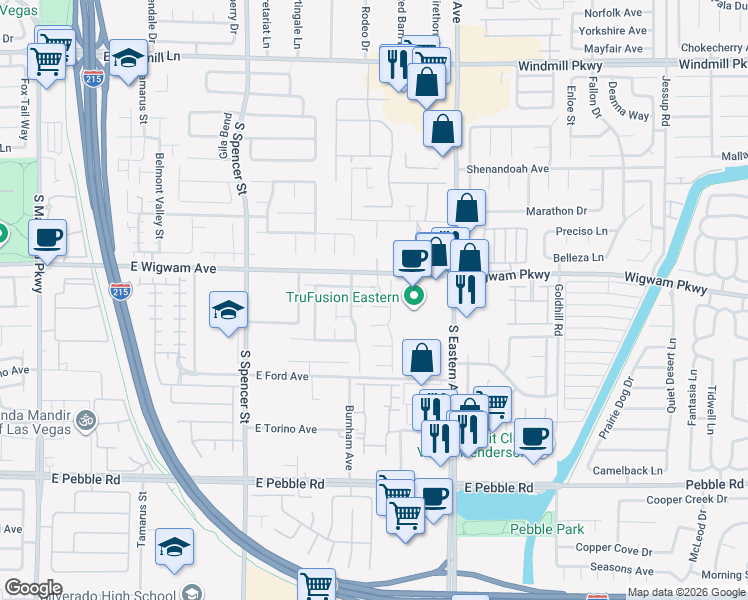 map of restaurants, bars, coffee shops, grocery stores, and more near 2144 Zicker Avenue in Las Vegas