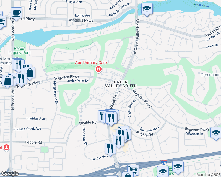 map of restaurants, bars, coffee shops, grocery stores, and more near 2251 Wigwam Parkway in Henderson