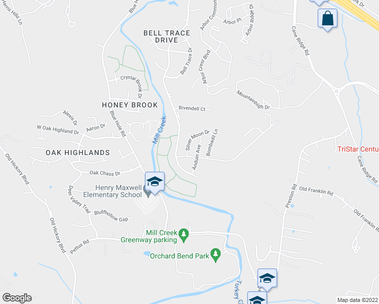 map of restaurants, bars, coffee shops, grocery stores, and more near 1104 Silver Moon Drive in Nashville