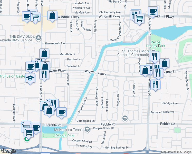 map of restaurants, bars, coffee shops, grocery stores, and more near 2802 Tortoise Court in Henderson