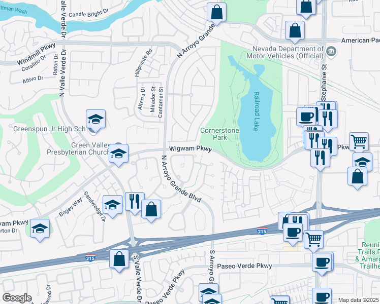 map of restaurants, bars, coffee shops, grocery stores, and more near 80 Desert Rain Lane in Henderson