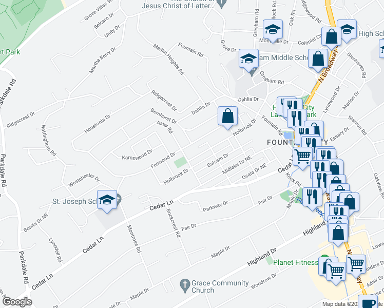 map of restaurants, bars, coffee shops, grocery stores, and more near 2310 Fenwood Drive in Knoxville