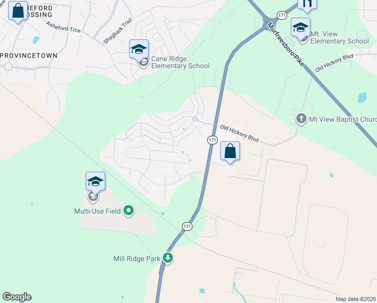 map of restaurants, bars, coffee shops, grocery stores, and more near 12718 Old Hickory Boulevard in Nashville