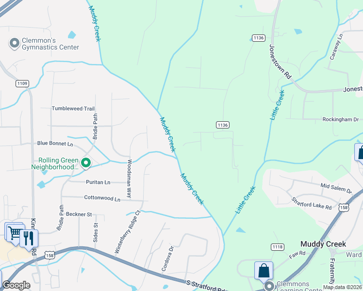 map of restaurants, bars, coffee shops, grocery stores, and more near 1773 Ploughboy Lane in Winston-Salem
