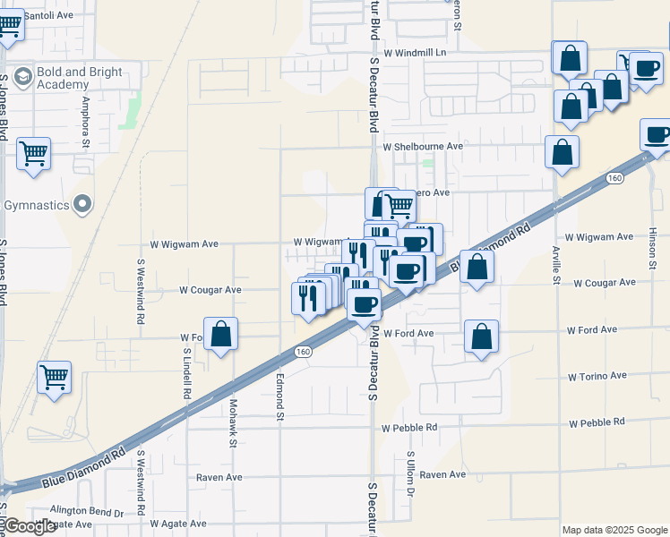 map of restaurants, bars, coffee shops, grocery stores, and more near 8543 Peaceful Dreams Street in Las Vegas