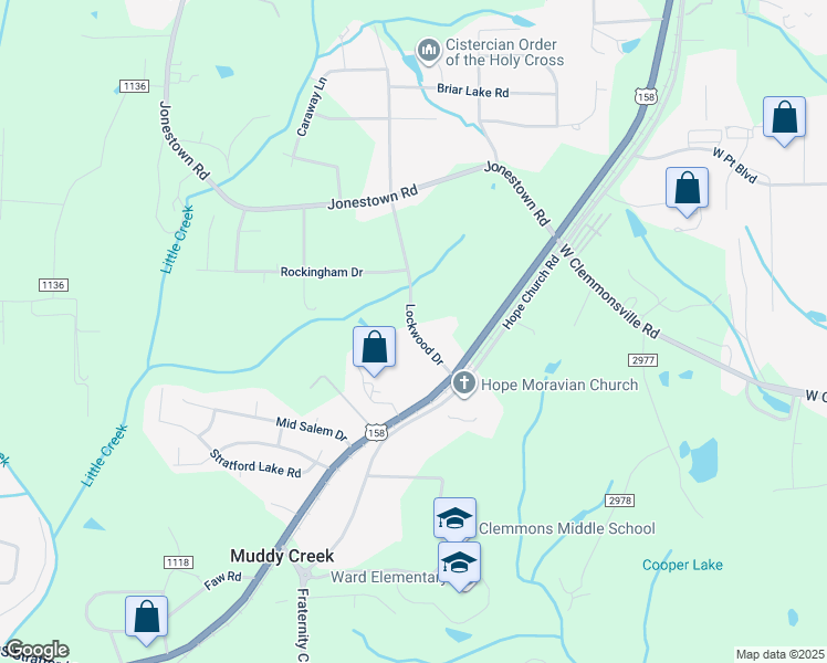 map of restaurants, bars, coffee shops, grocery stores, and more near 2740 Lockwood Drive in Winston-Salem
