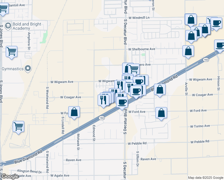 map of restaurants, bars, coffee shops, grocery stores, and more near 8543 Peaceful Dreams Street in Las Vegas