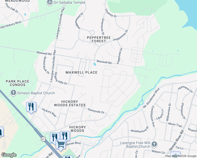 map of restaurants, bars, coffee shops, grocery stores, and more near 4291 Maxwell Road in Nashville
