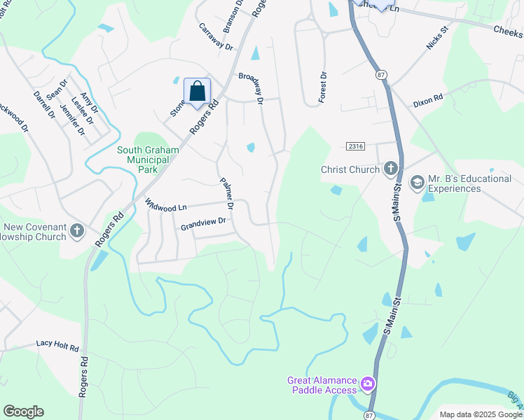 map of restaurants, bars, coffee shops, grocery stores, and more near 1835 Broadway Drive in Graham