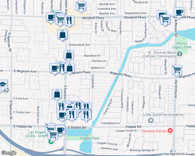 map of restaurants, bars, coffee shops, grocery stores, and more near 2837 Crystal Lantern Drive in Henderson
