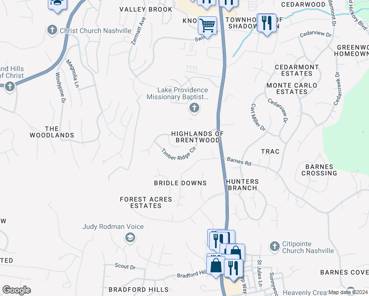 map of restaurants, bars, coffee shops, grocery stores, and more near 240 Payson Court in Nashville