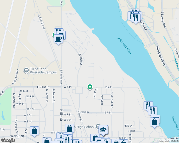 map of restaurants, bars, coffee shops, grocery stores, and more near 189 West M Street in Jenks