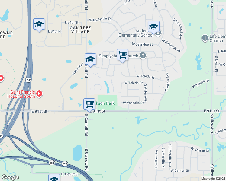 map of restaurants, bars, coffee shops, grocery stores, and more near 1941 South Desert Palm Avenue in Broken Arrow