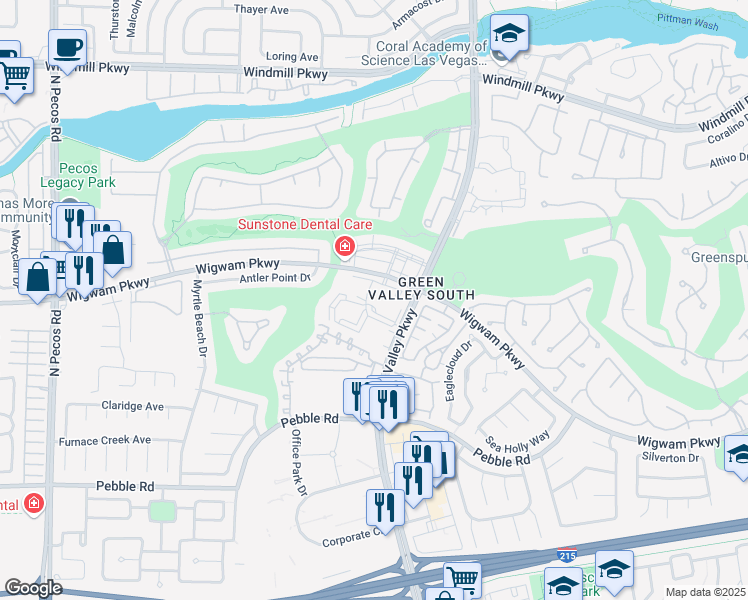 map of restaurants, bars, coffee shops, grocery stores, and more near 2251 Wigwam Parkway in Henderson