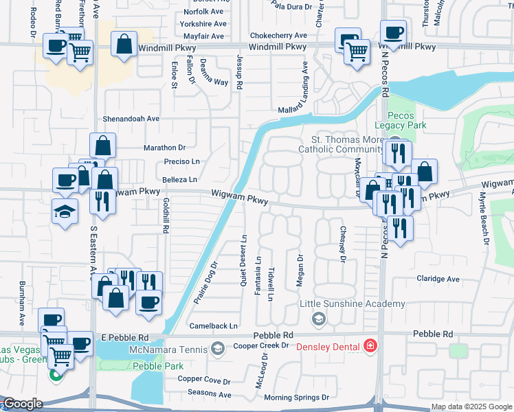 map of restaurants, bars, coffee shops, grocery stores, and more near 2725 Wigwam Parkway in Henderson