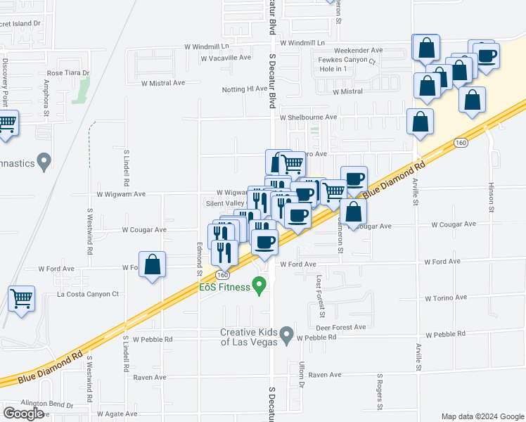 map of restaurants, bars, coffee shops, grocery stores, and more near 8540 Amber Star Street in Las Vegas