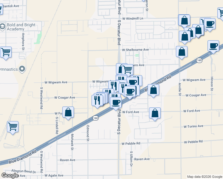 map of restaurants, bars, coffee shops, grocery stores, and more near 8535 Amber Star Street in Las Vegas