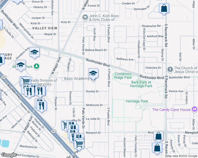 map of restaurants, bars, coffee shops, grocery stores, and more near 400 Palo Verde Drive in Henderson