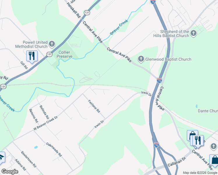 map of restaurants, bars, coffee shops, grocery stores, and more near 301 Chrysler Lane in Powell