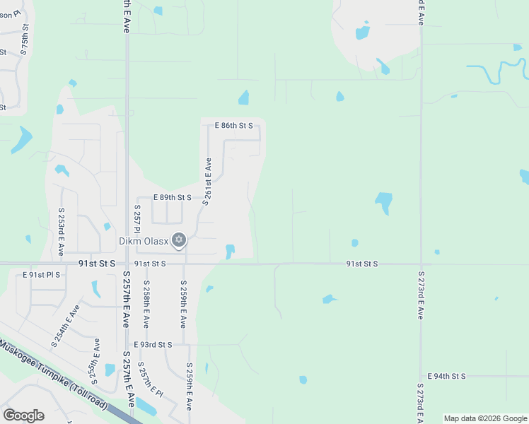 map of restaurants, bars, coffee shops, grocery stores, and more near 8989 South 264th East Avenue in Broken Arrow