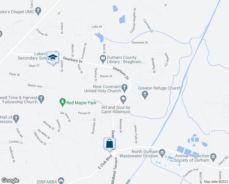 map of restaurants, bars, coffee shops, grocery stores, and more near 1329 Maplewood Drive in Durham