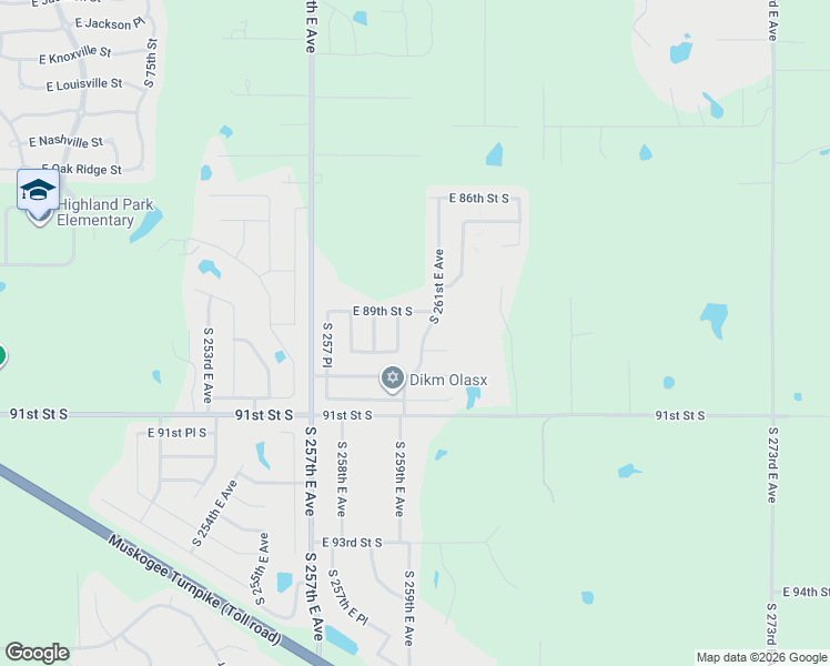 map of restaurants, bars, coffee shops, grocery stores, and more near 8927 South 260th East Avenue in Broken Arrow