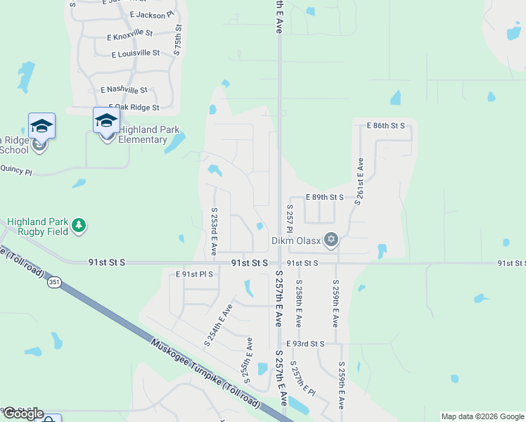 map of restaurants, bars, coffee shops, grocery stores, and more near 25646 East 89th Street South in Broken Arrow