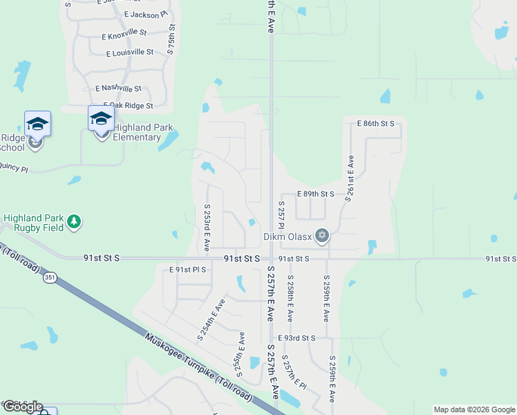 map of restaurants, bars, coffee shops, grocery stores, and more near 25646 East 89th Street South in Broken Arrow