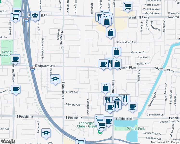 map of restaurants, bars, coffee shops, grocery stores, and more near 2115 Zicker Avenue in Las Vegas