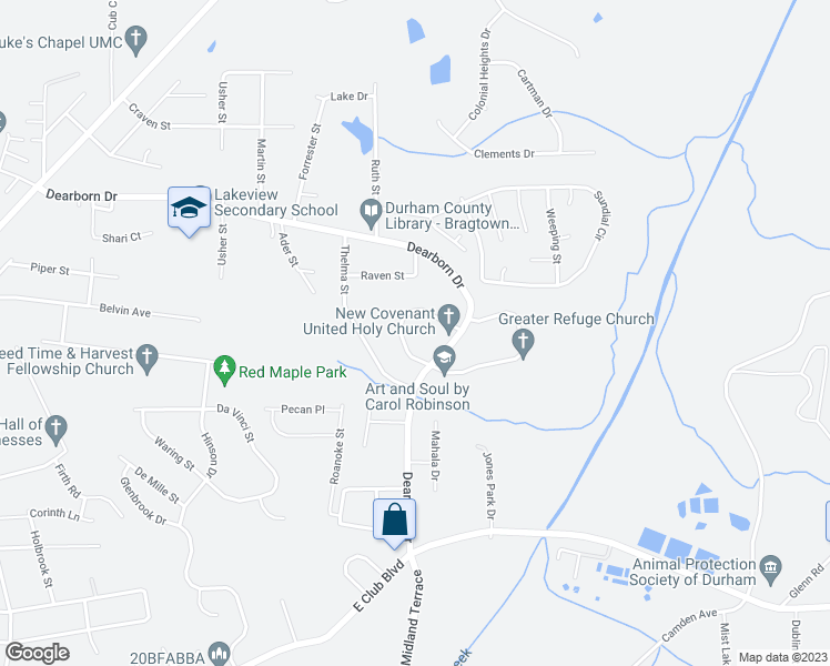 map of restaurants, bars, coffee shops, grocery stores, and more near 1329 Maplewood Drive in Durham