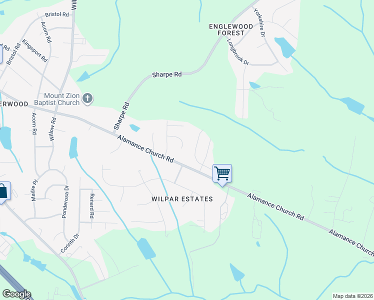 map of restaurants, bars, coffee shops, grocery stores, and more near 1415 Hyalyn Court in Greensboro