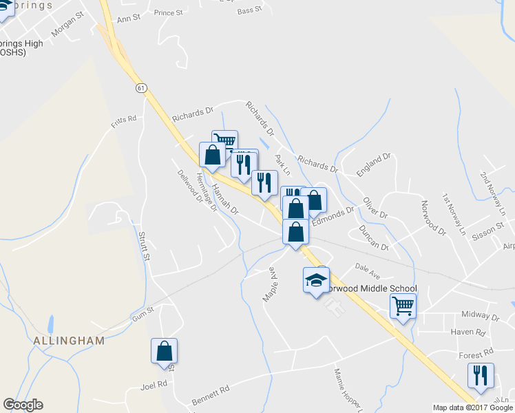 map of restaurants, bars, coffee shops, grocery stores, and more near 307 Carl Lane in Oliver Springs