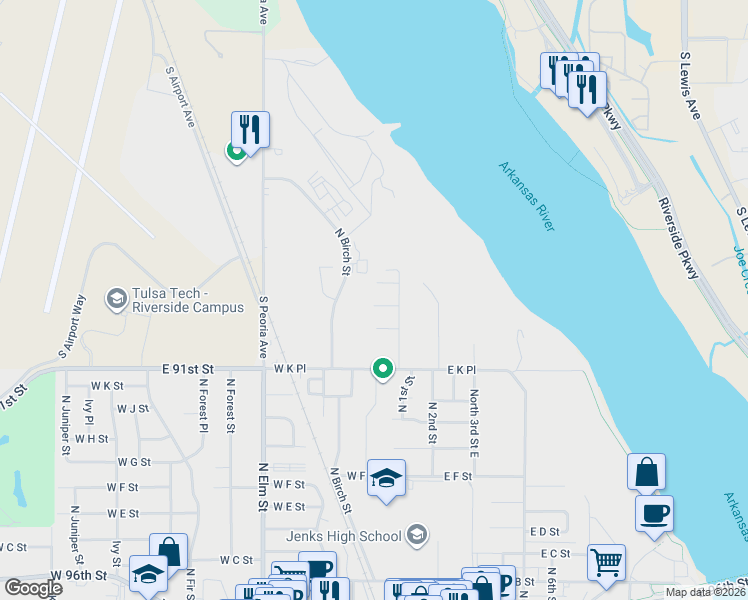 map of restaurants, bars, coffee shops, grocery stores, and more near 189 West M Street in Jenks