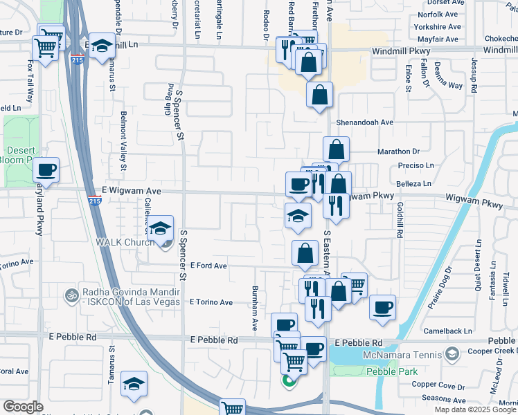 map of restaurants, bars, coffee shops, grocery stores, and more near 2115 Zicker Avenue in Las Vegas