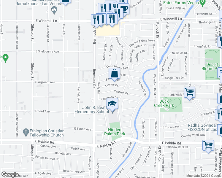 map of restaurants, bars, coffee shops, grocery stores, and more near 498 Paulson Drive in Las Vegas