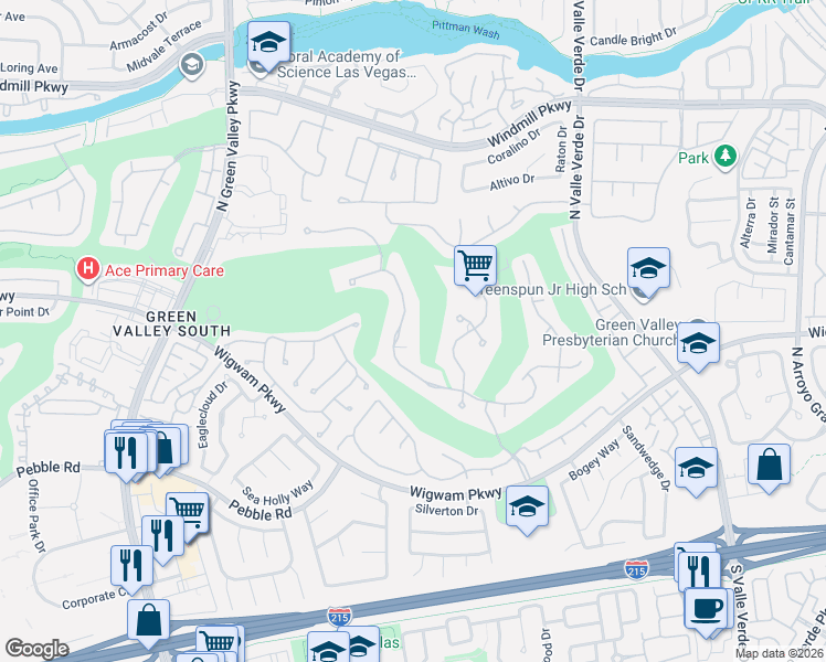 map of restaurants, bars, coffee shops, grocery stores, and more near 2050 Troon Drive in Henderson