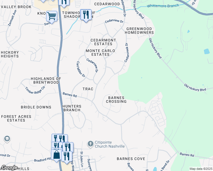 map of restaurants, bars, coffee shops, grocery stores, and more near 328 Cedarcreek Drive in Nashville