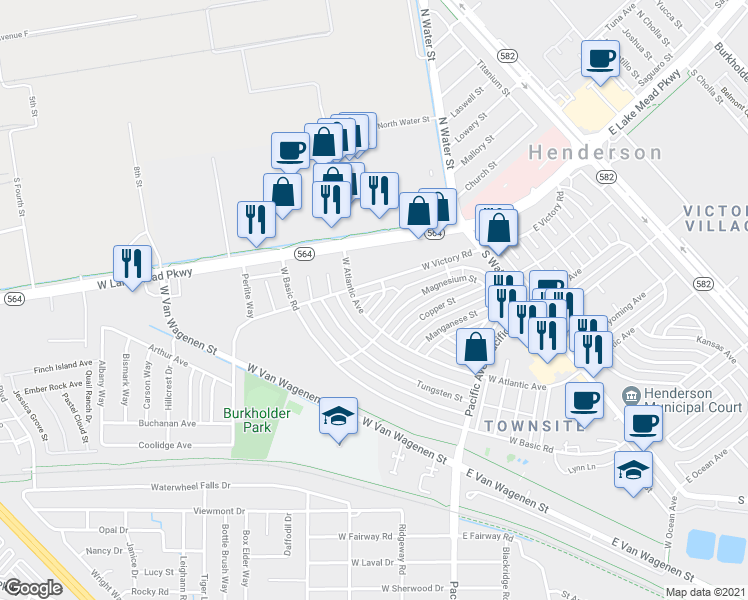map of restaurants, bars, coffee shops, grocery stores, and more near 322 West Atlantic Avenue in Henderson
