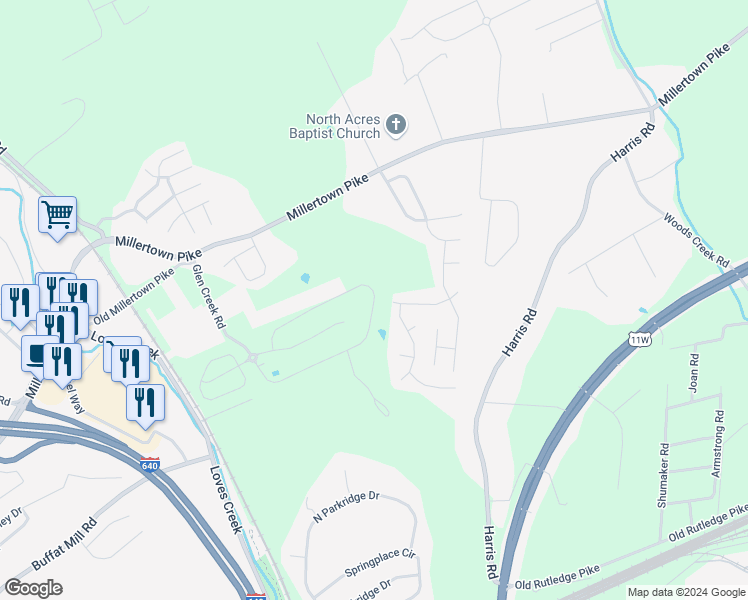 map of restaurants, bars, coffee shops, grocery stores, and more near 5702 Autumn Creek Drive in Knoxville