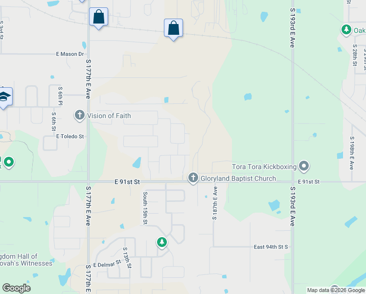 map of restaurants, bars, coffee shops, grocery stores, and more near 1251 East Quincy Street in Broken Arrow