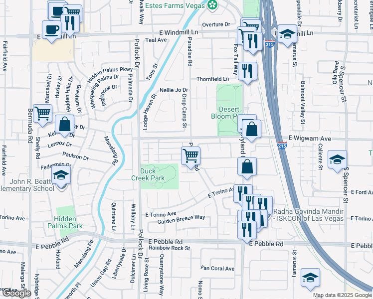map of restaurants, bars, coffee shops, grocery stores, and more near 989 Veranda View Avenue in Las Vegas