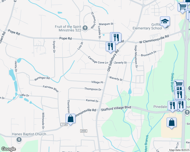 map of restaurants, bars, coffee shops, grocery stores, and more near 1628 Guilford Drive in Winston-Salem