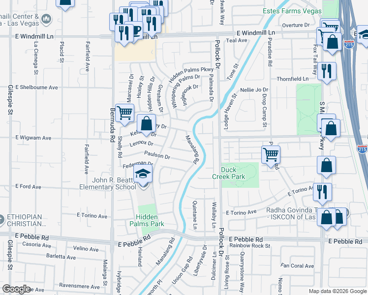 map of restaurants, bars, coffee shops, grocery stores, and more near 670 Freeburg Place in Las Vegas