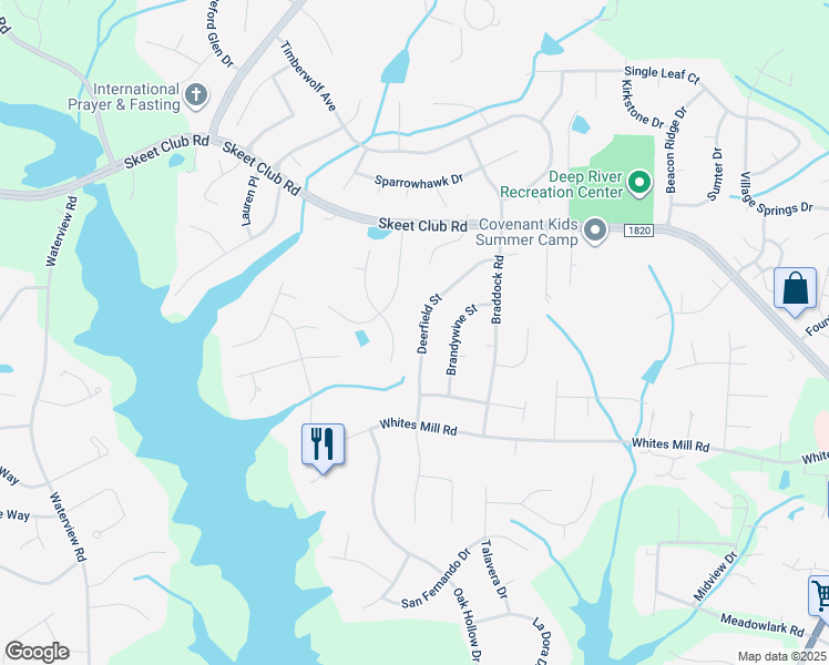 map of restaurants, bars, coffee shops, grocery stores, and more near 3929 Deerfield Street in High Point