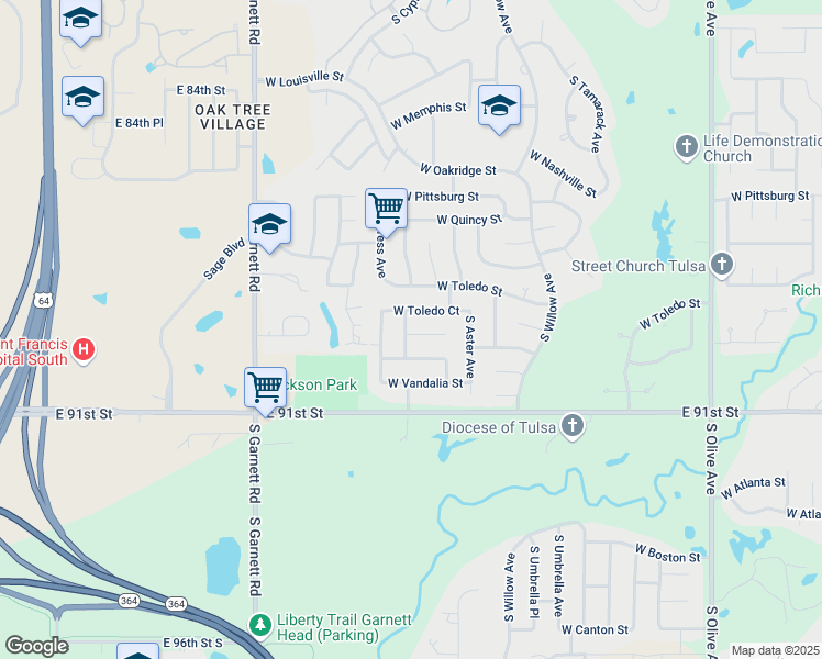 map of restaurants, bars, coffee shops, grocery stores, and more near 1918 South Butternut Avenue in Broken Arrow