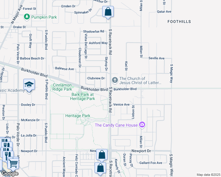 map of restaurants, bars, coffee shops, grocery stores, and more near Burkholder Blvd & S Racetrack Rd in Henderson