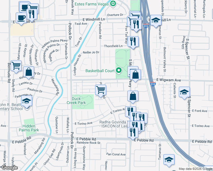 map of restaurants, bars, coffee shops, grocery stores, and more near 8544 Ebony Hills Way in Las Vegas